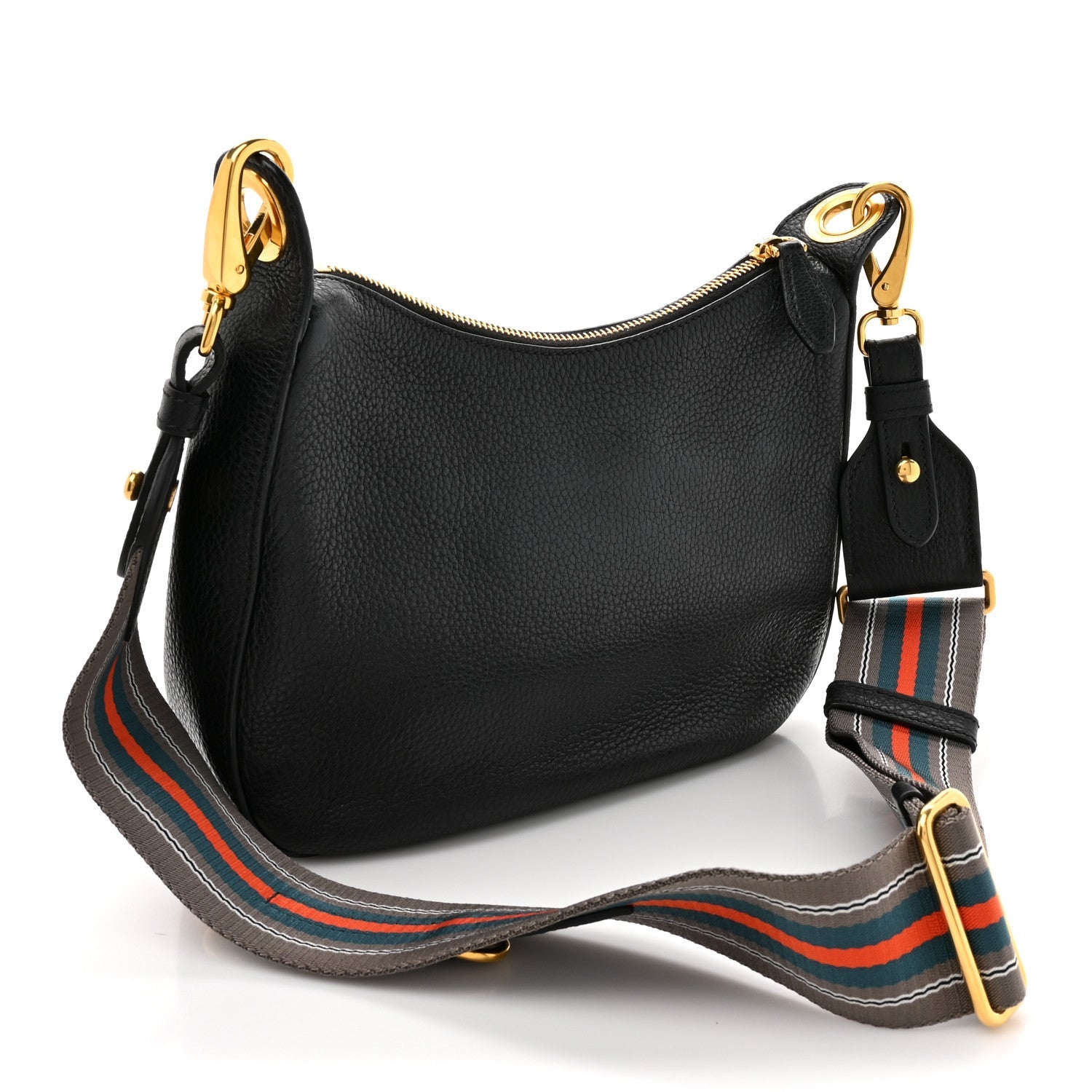 Vitello Phenix Zippered Messenger Hobo Black