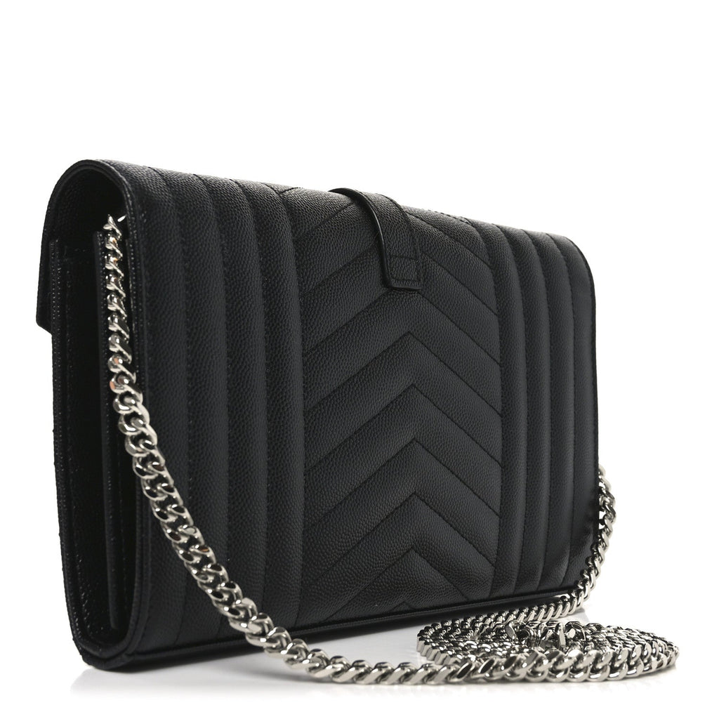 Grain De Poudre Mixed Matelasse Triquilt Monogram Chain Wallet Black