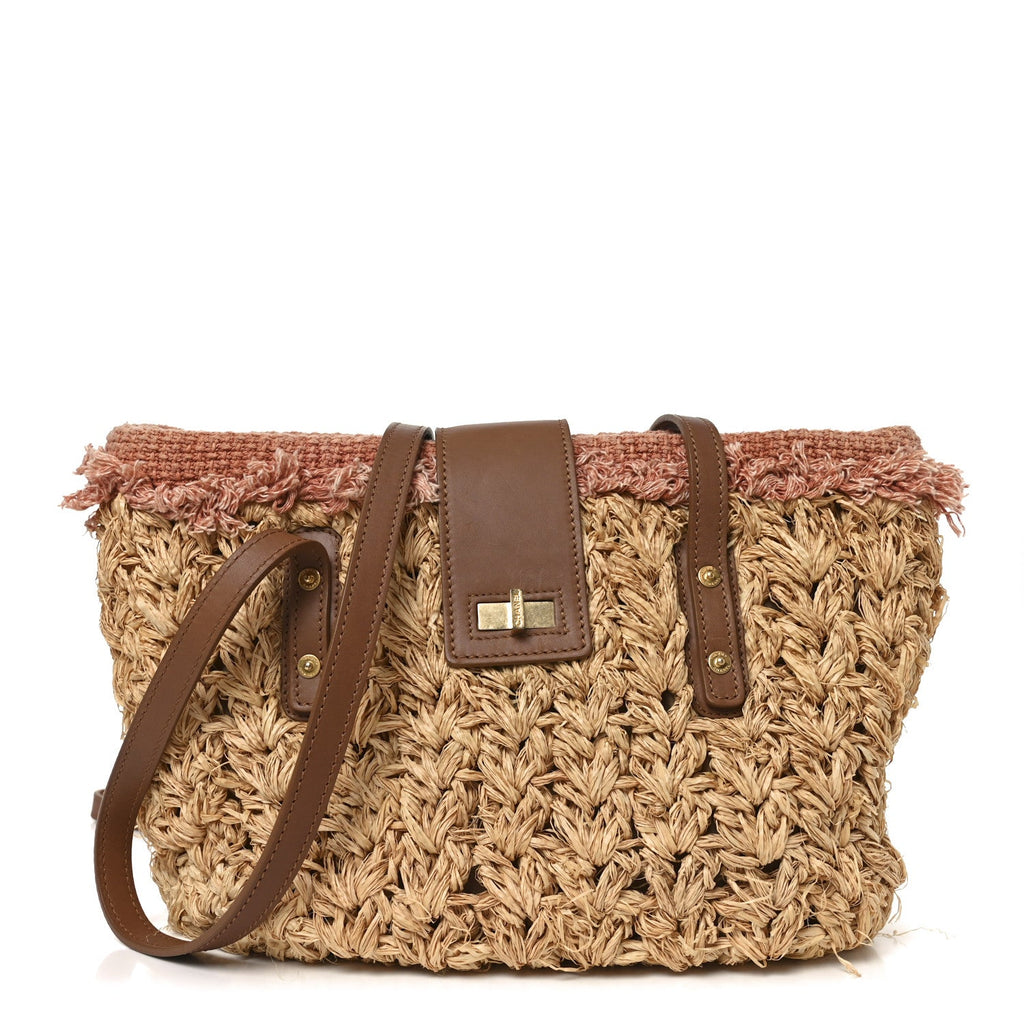 Straw Raffia Tote Natural Pink