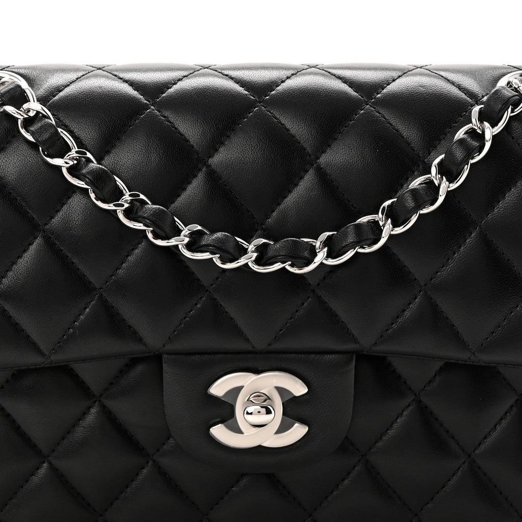 Lambskin Quilted Small Double Flap Black