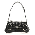Nappa Vertical Matelasse Medium Maxi Horsebit Chain Shoulder Bag Black