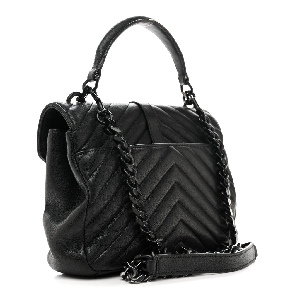 Sheepskin Matelasse Chevron Monogram Monochrome Medium College Bag Black