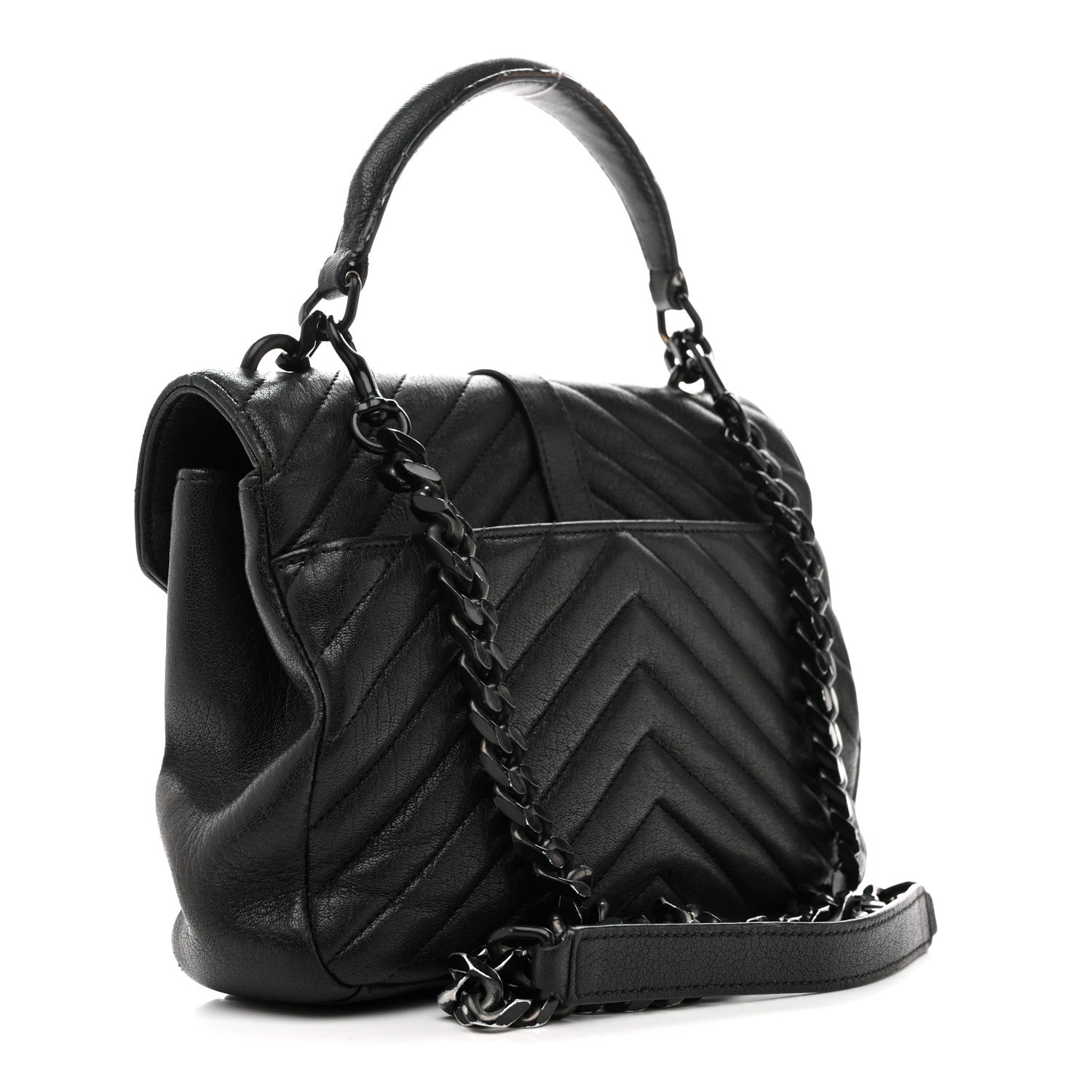 Sheepskin Matelasse Chevron Monogram Monochrome Medium College Bag Black