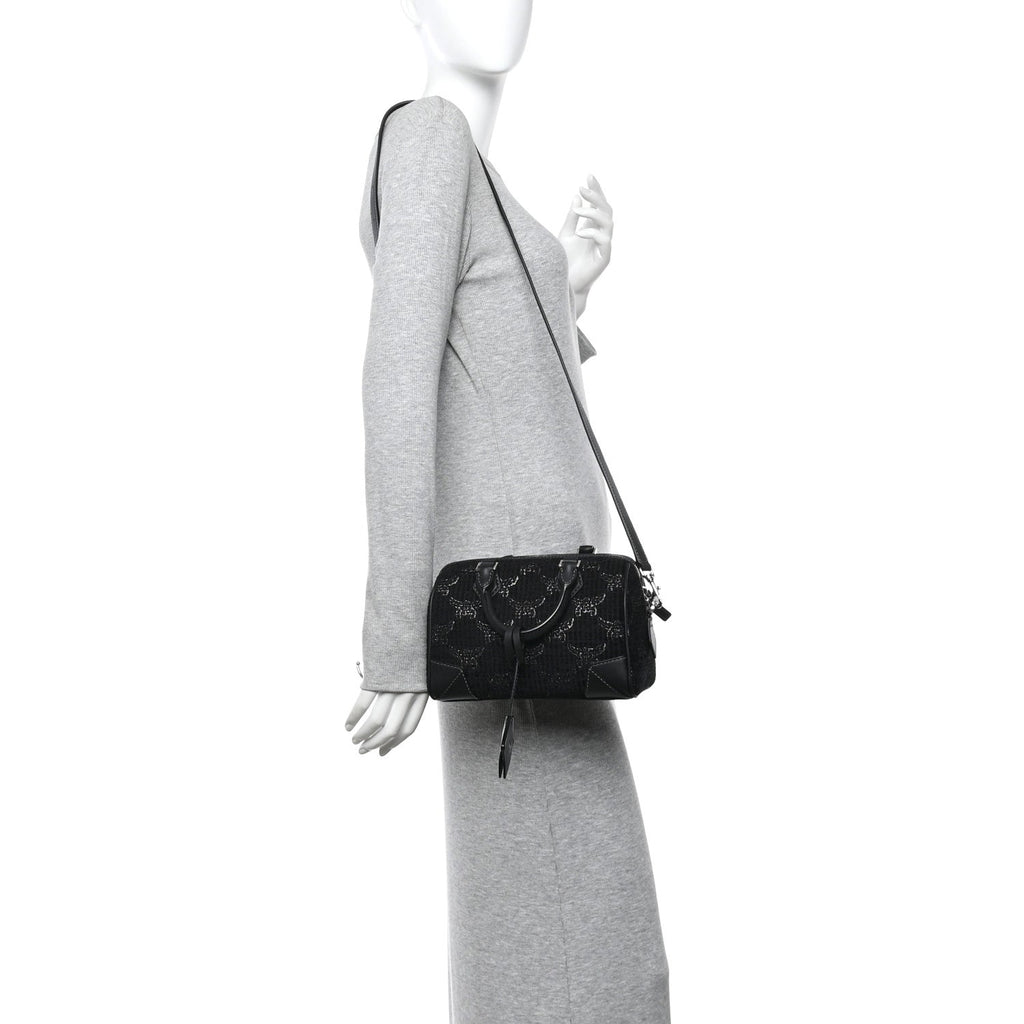 Lauretos Lurex Jacquard Small Ella Boston Bag Black