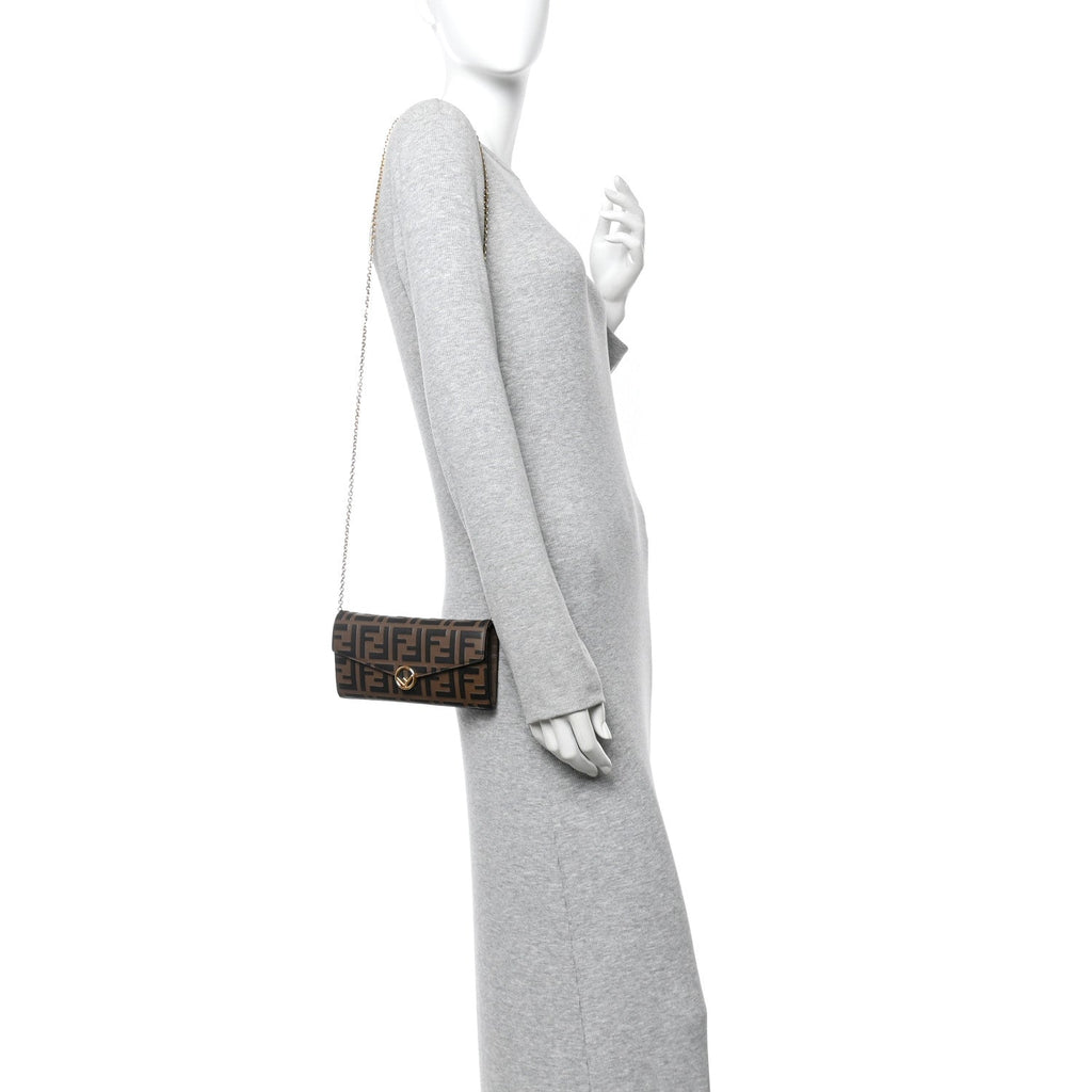 Vitello Soft F is Fendi Bi-Color FF 1974 Embossed Continental Envelope Wallet On Chain Maya Black