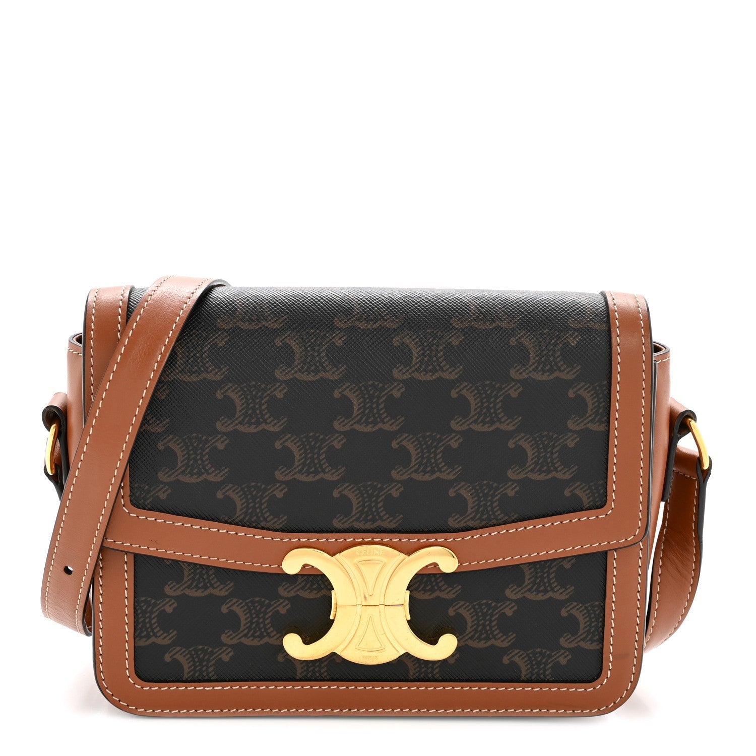 Calfskin Triomphe Canvas Teen Triomphe Bag Tan