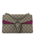 GG Supreme Monogram Suede Crystal Small Dionysus Shoulder Bag Beige Ebony Bright Purple