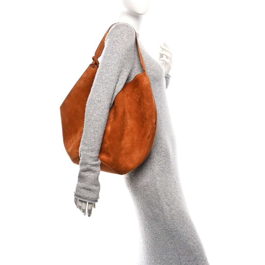 Suede Calfskin Medium Lotus Tote Caramel