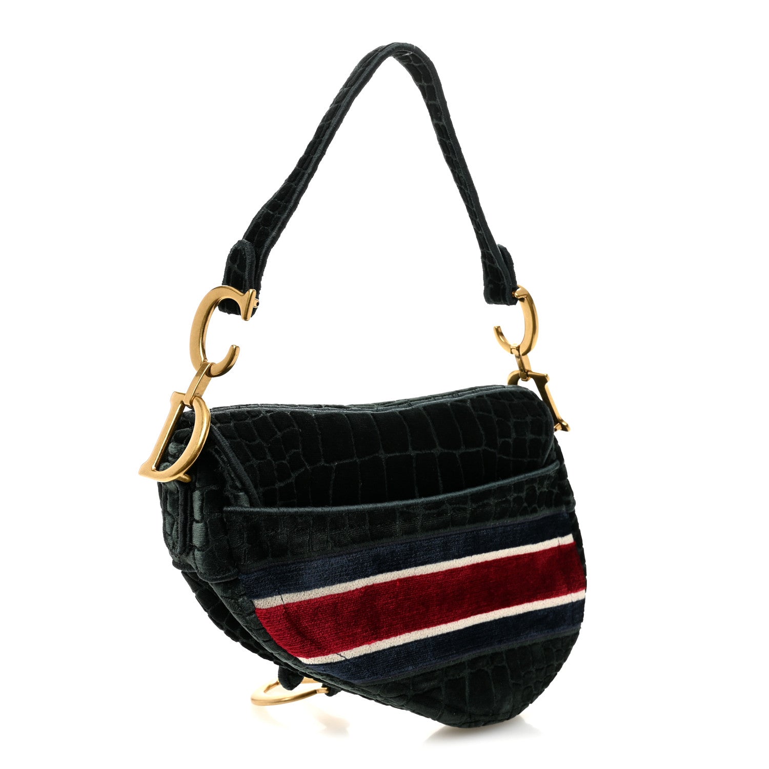 Velvet Crocodile Effect Saddle Bag Green