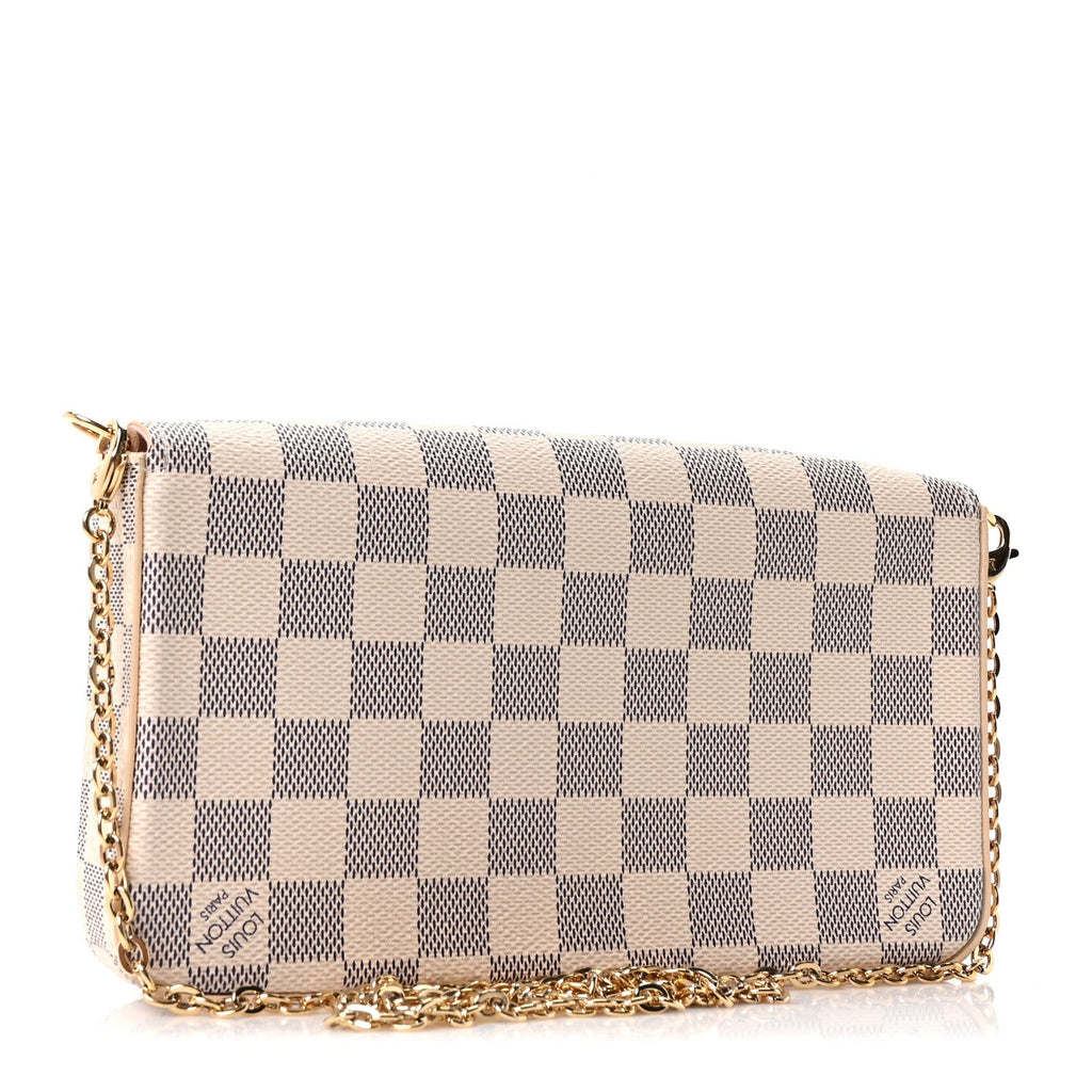 Damier Azur Pochette Felicie Chain Wallet Rose Ballerine