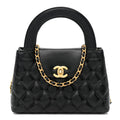 Shiny Aged Calfskin Quilted Nano Kelly Shopper Black