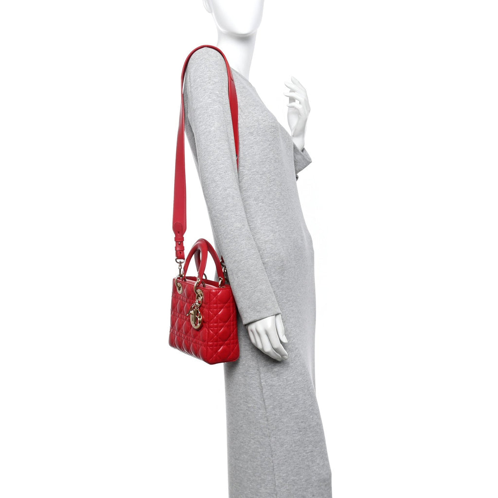 Lambskin Cannage Small Lucky Badges My Lady Dior Red