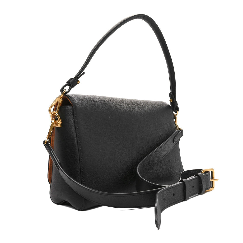 Calfskin Soft Twist Shoulder Bag Black