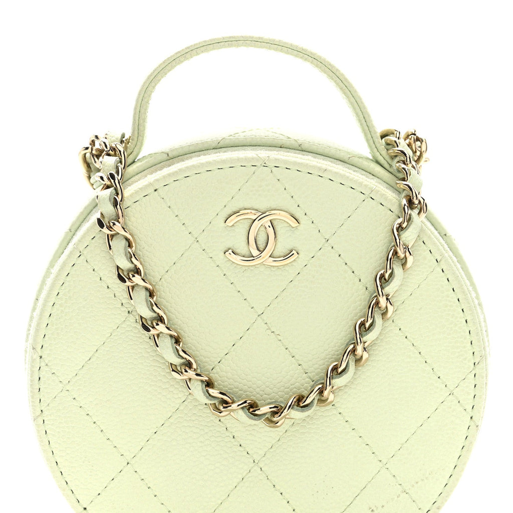 Caviar Quilted Round Handle With Care Vanity With Chain Light Green
