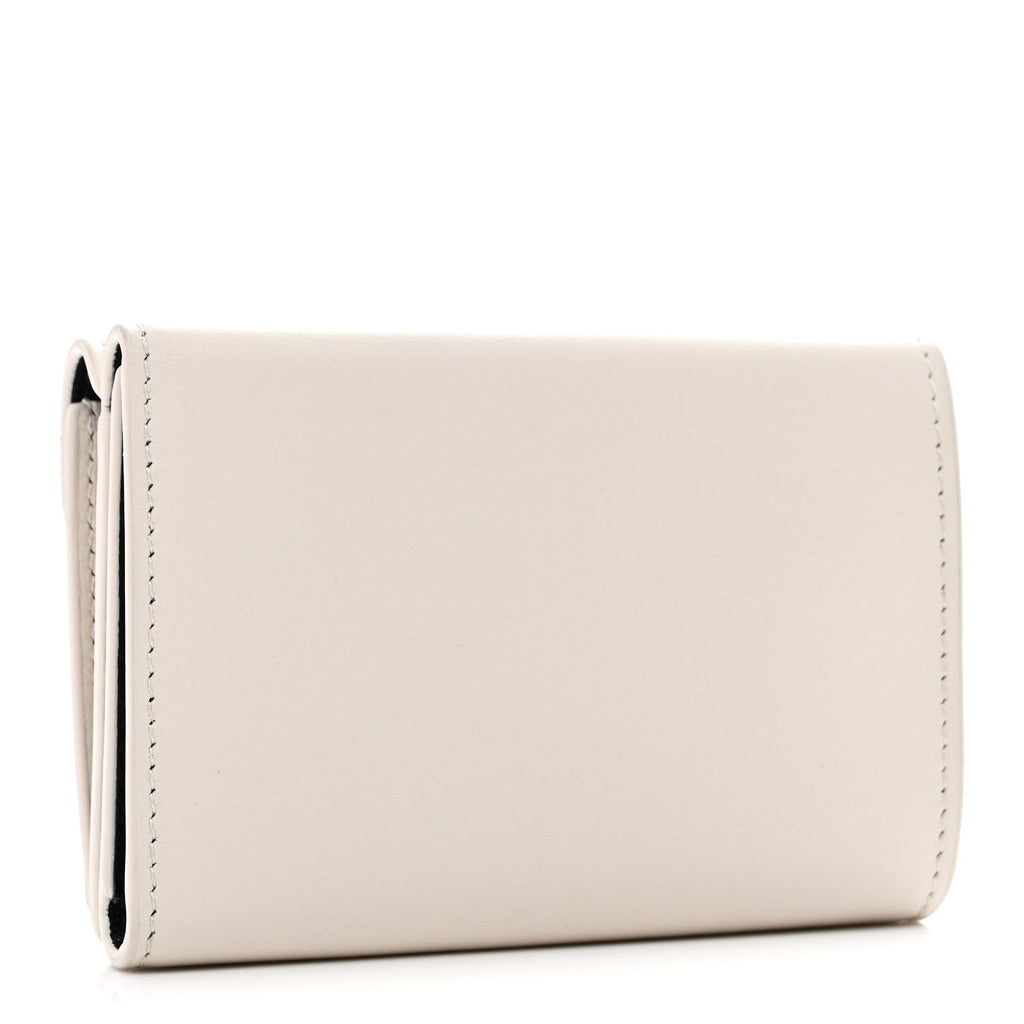 Smooth Calfskin Logo Envelope Compact Wallet White