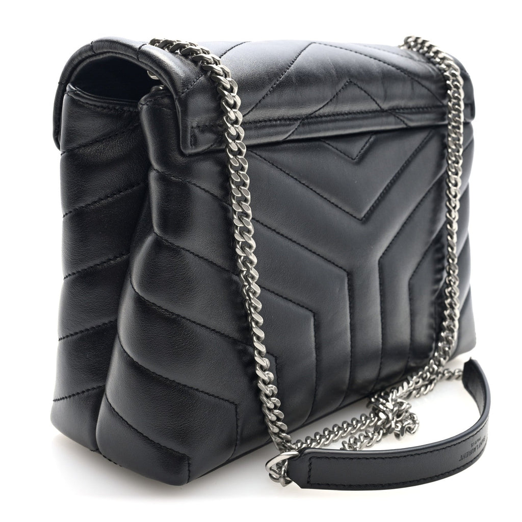 Calfskin Y Quilted Monogram Small Loulou Chain Satchel Black