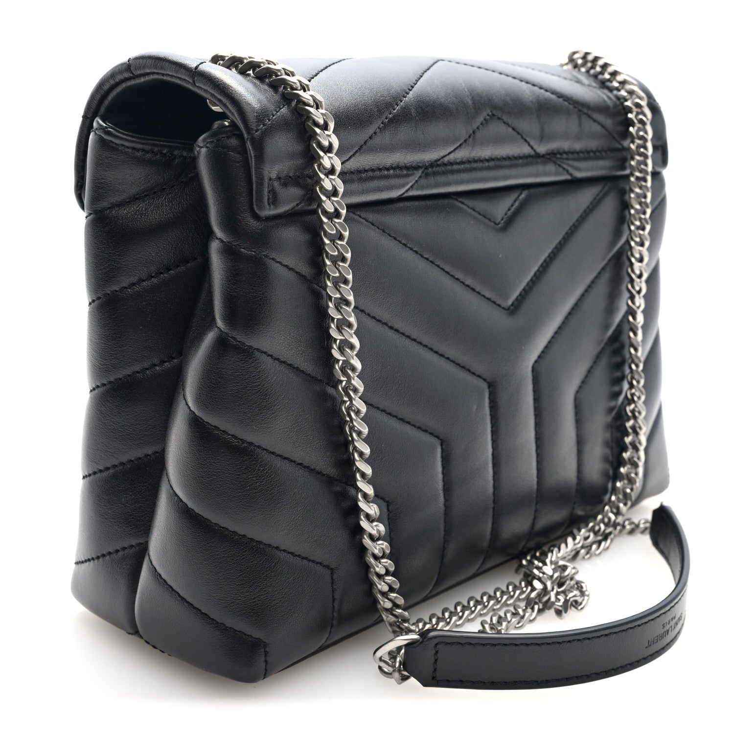 Calfskin Y Quilted Monogram Small Loulou Chain Satchel Black