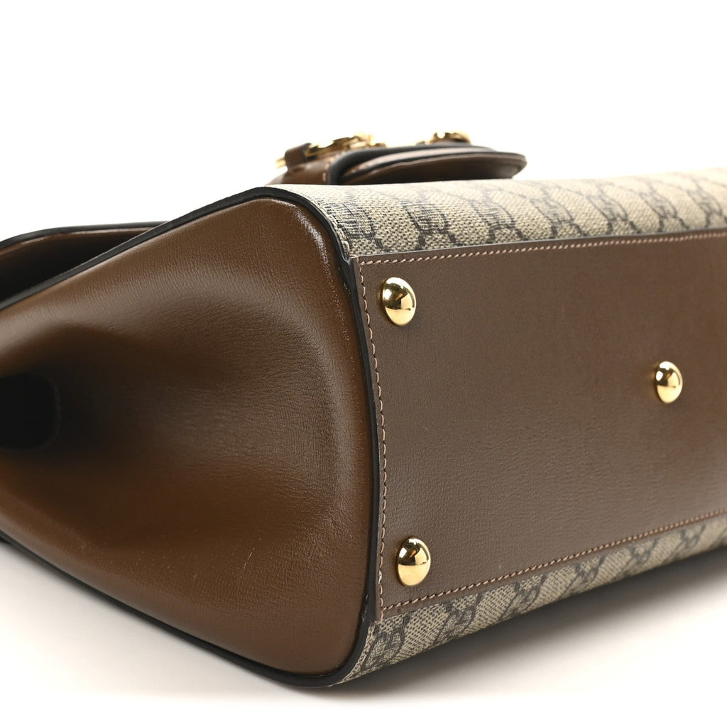 GG Supreme Monogram Calfskin Medium Horsebit 1955 Top Handle Bag Beige Ebony Brown Sugar