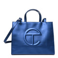 Metallic Vegan Leather Medium Shopping Bag Cobalt