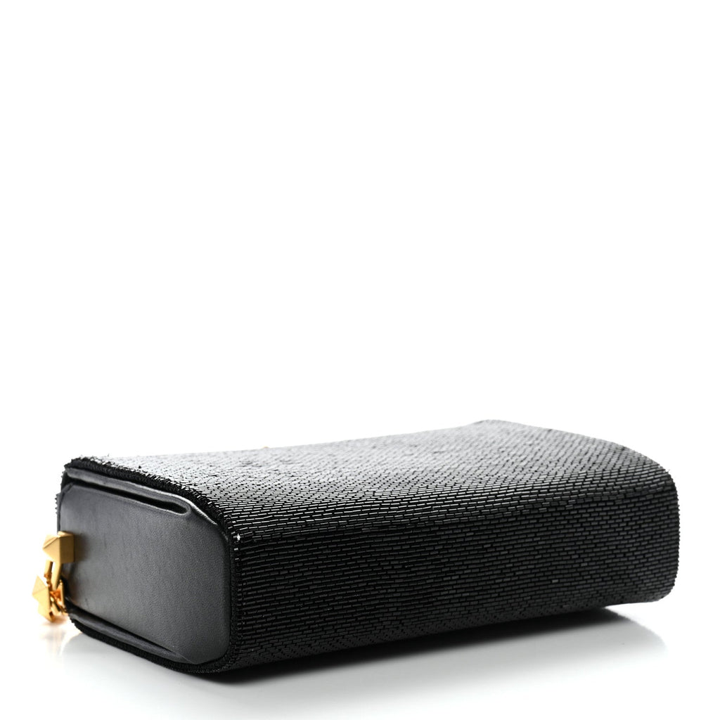 Beaded Rockstud Evening Clutch Black
