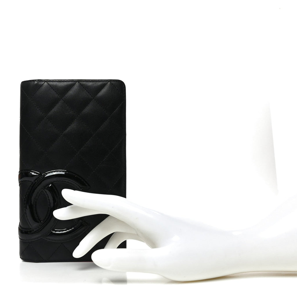 Calfskin Quilted Cambon Yen Wallet Black