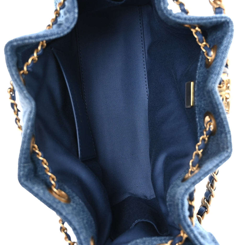 Washed Denim Quilted Mini Chanel 25 Handbag Blue