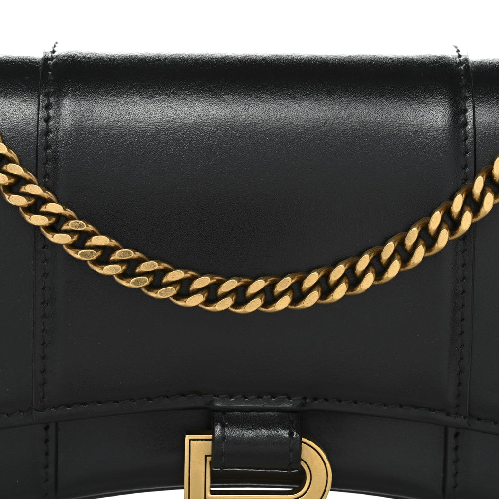 Shiny Box Calfskin Hourglass Chain Bag Black