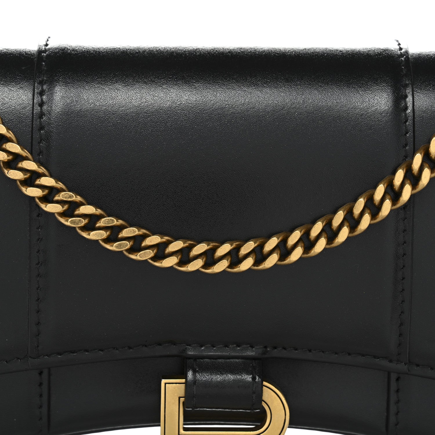 Shiny Box Calfskin Hourglass Chain Bag Black