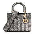 Metallic Grained Calfskin Cannage Medium Supple Lady Dior Steel