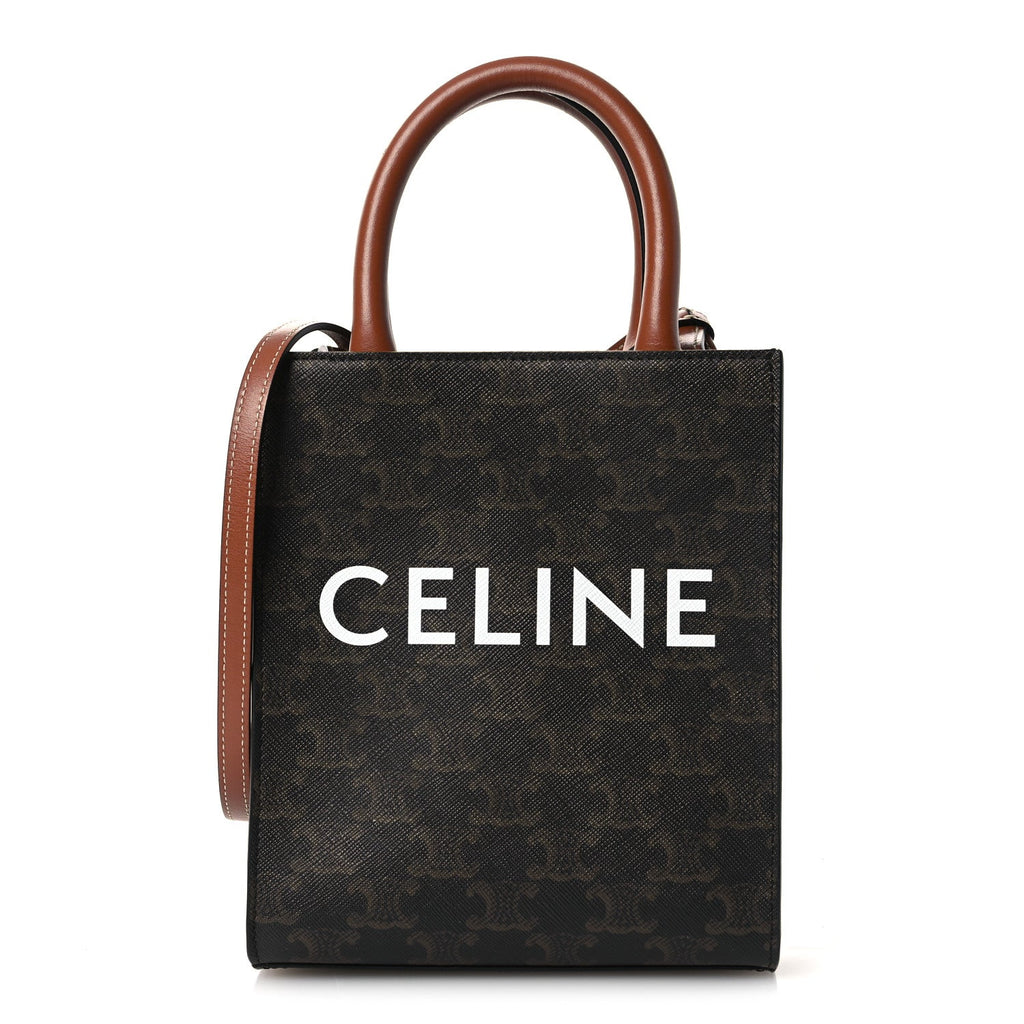 Triomphe Canvas Calfskin Mini Vertical Cabas Tan