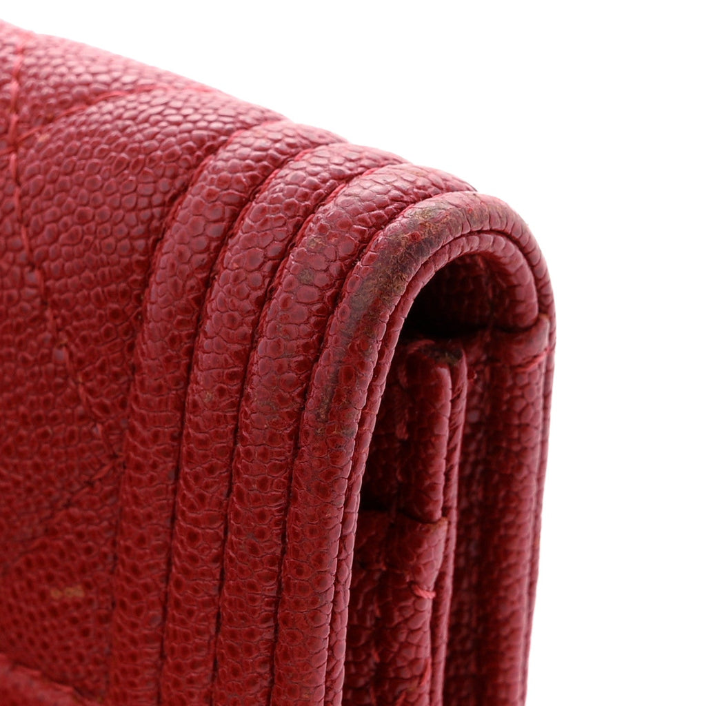 Caviar Quilted Boy Flap  Holder Wallet Red