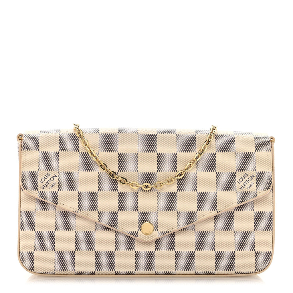 Damier Azur Pochette Felicie Chain Wallet Rose Ballerine
