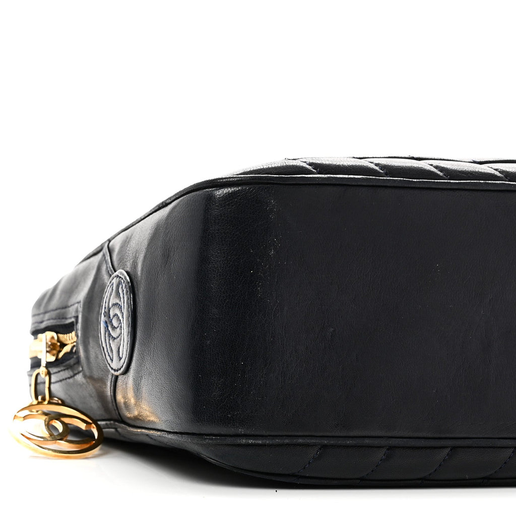 Lambskin Chevron Quilted Camera Case Navy