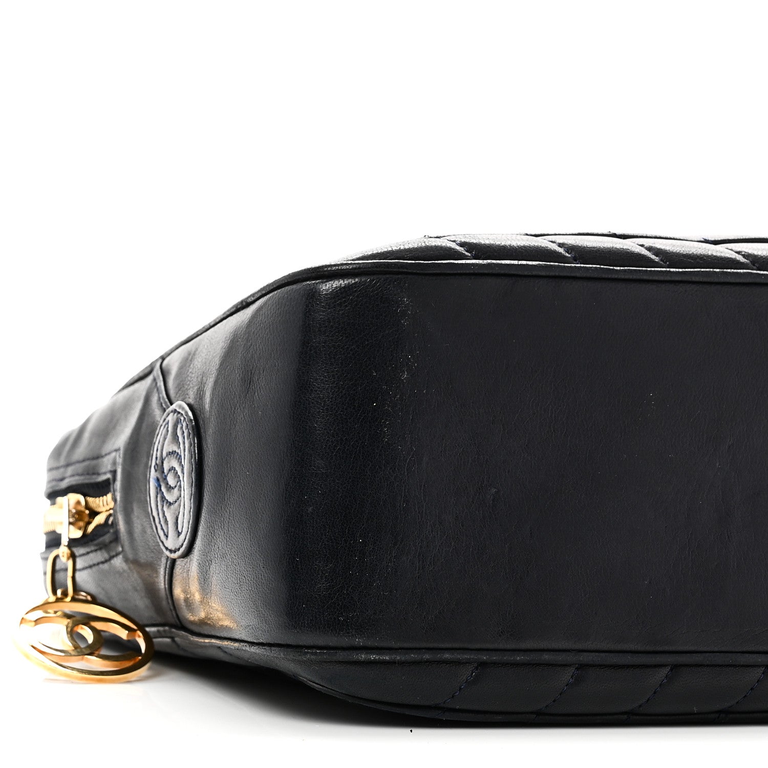 Lambskin Chevron Quilted Camera Case Navy