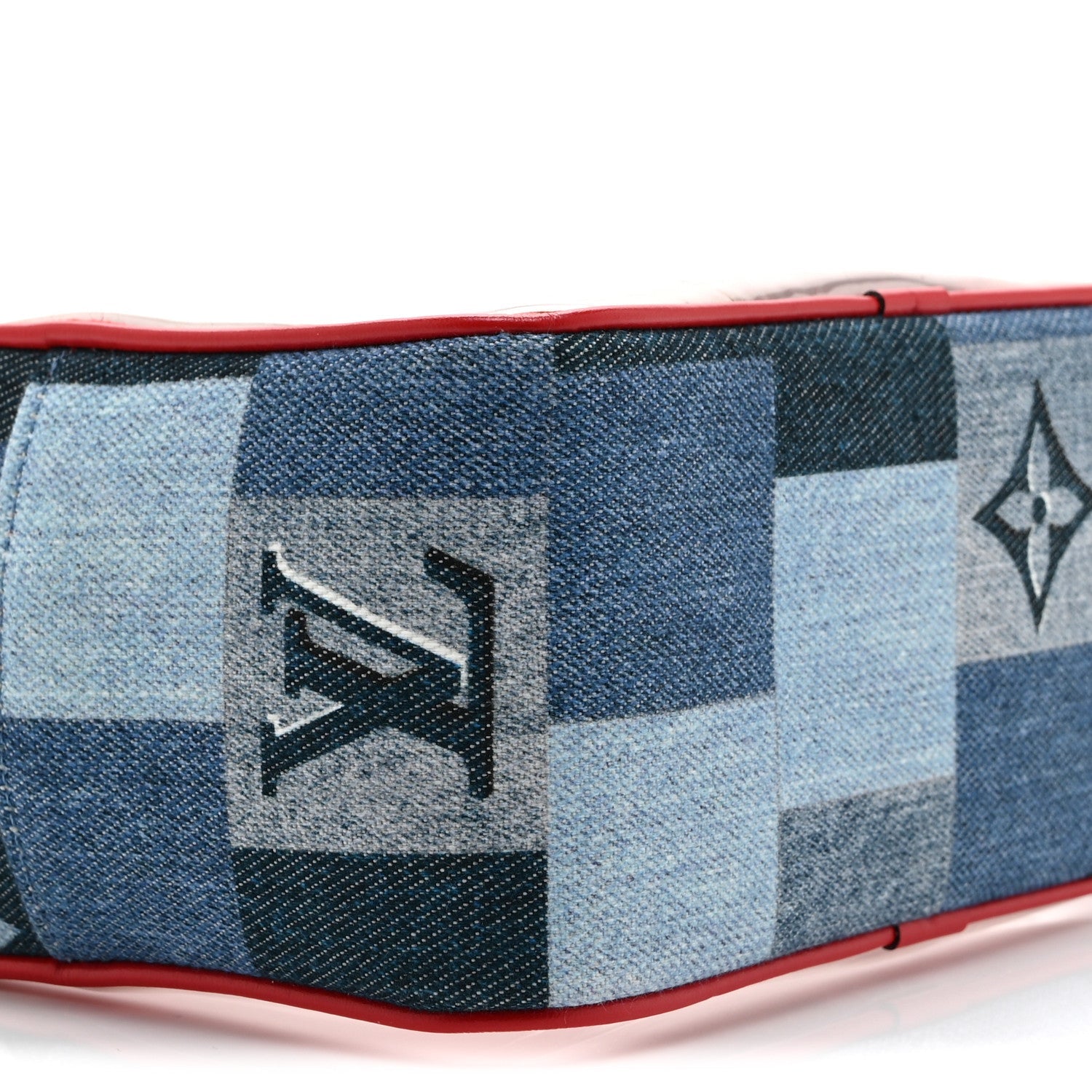 Denim Damier Monogram Patchwork PVC Beach Pouch Blue Rouge
