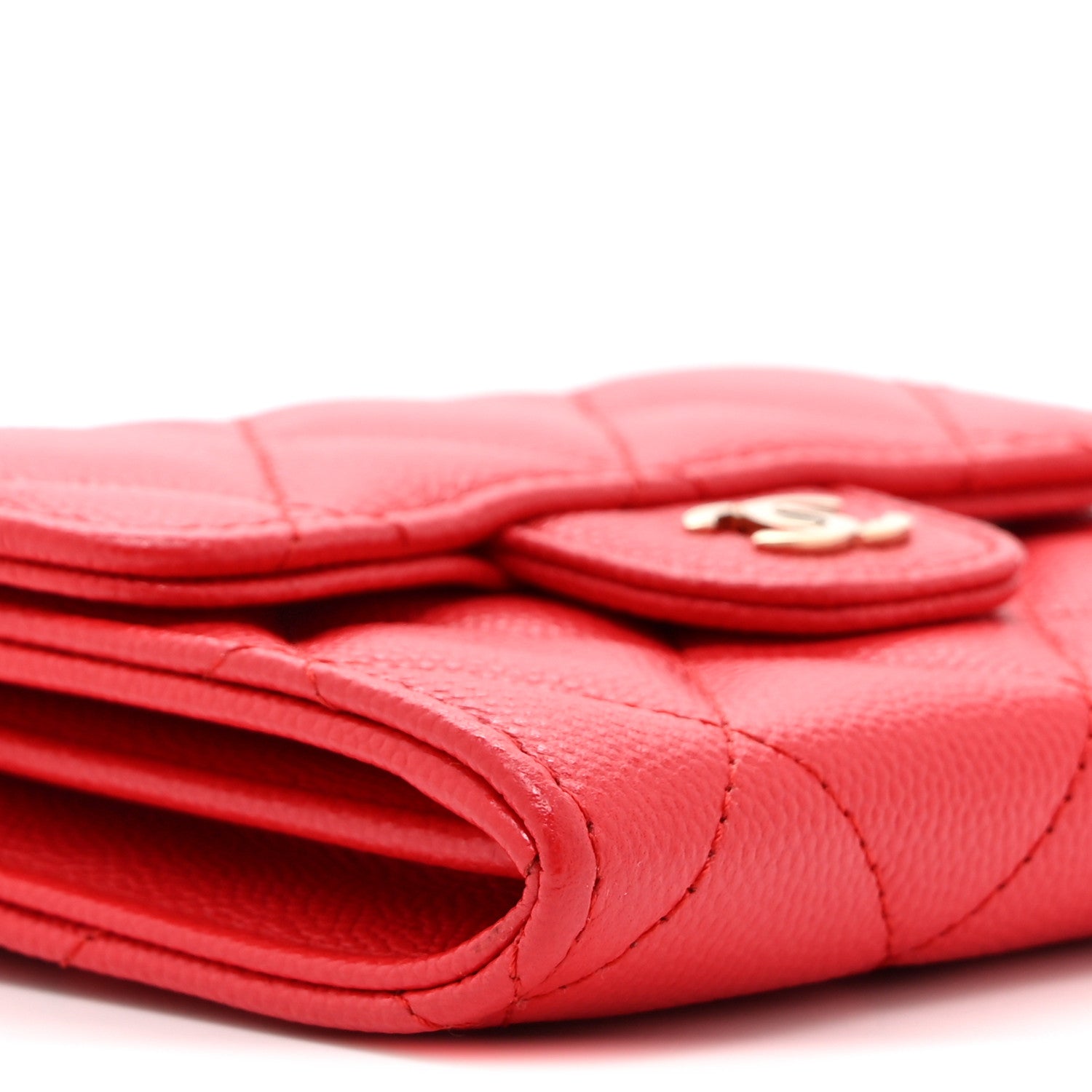 Caviar Quilted Flap  Holder On Chain Red