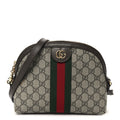 GG Supreme Monogram Textured Dollar Calfskin Web Small Ophidia Dome Shoulder Bag Beige Ebony New Acero