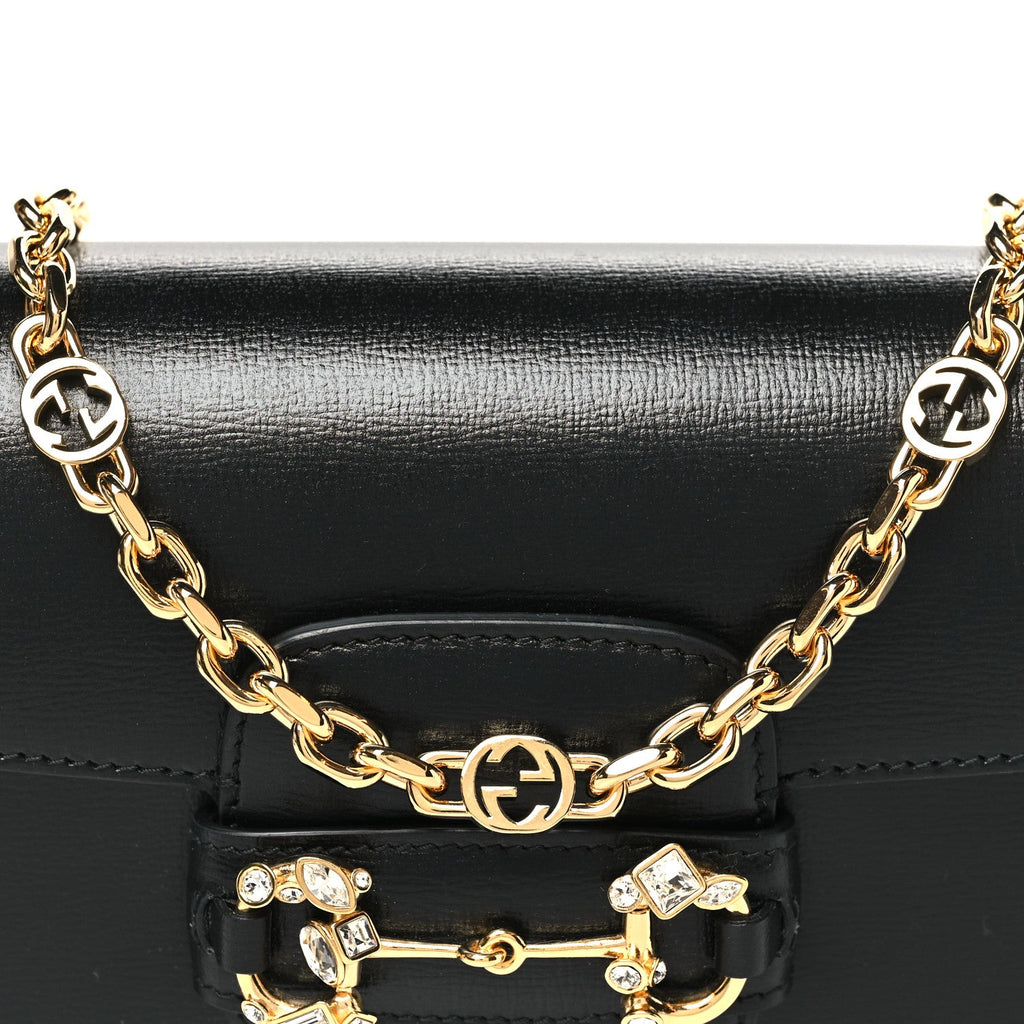 Azalea Calfskin Crystal Small Horsebit 1955 Bag Black