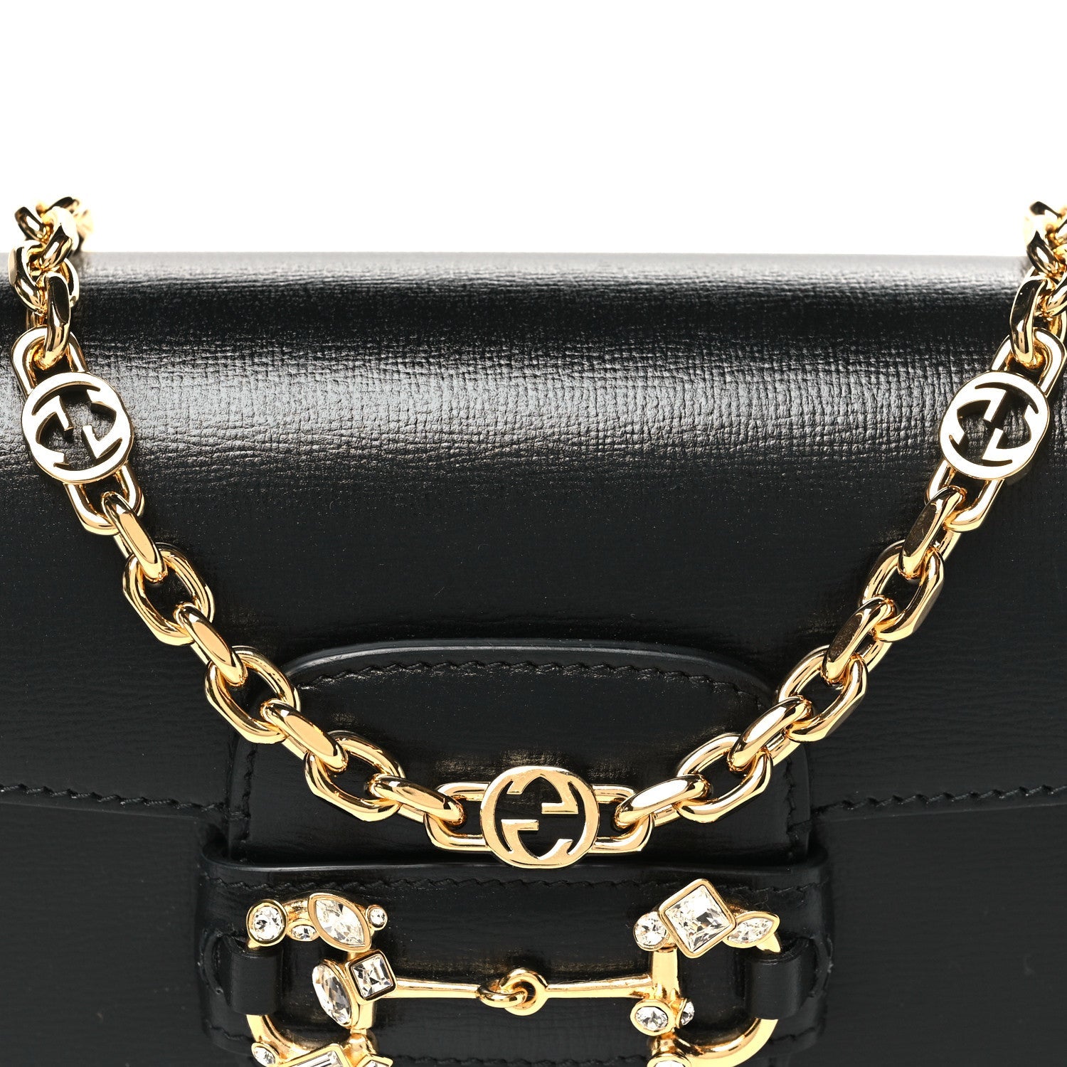 Azalea Calfskin Crystal Small Horsebit 1955 Bag Black