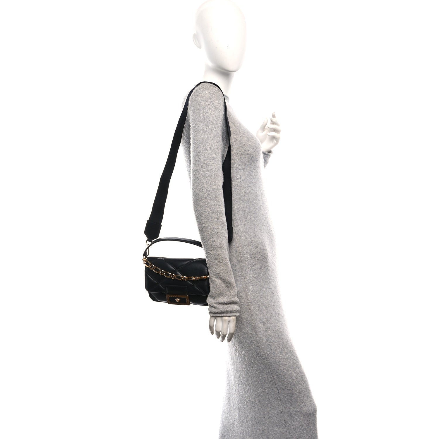 Calfskin Quilted Medusa Small Top Handle Shoulder Bag Black