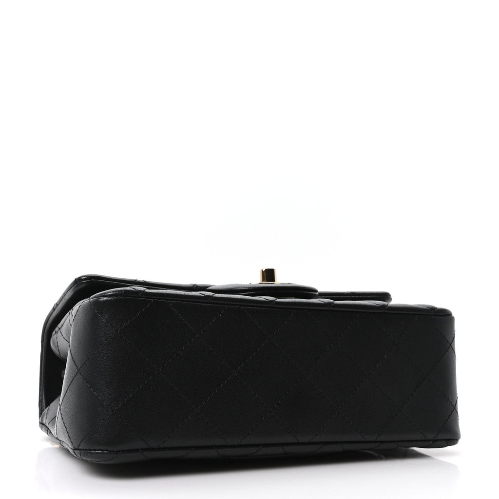 Lambskin Quilted Mini Rectangular Flap Black