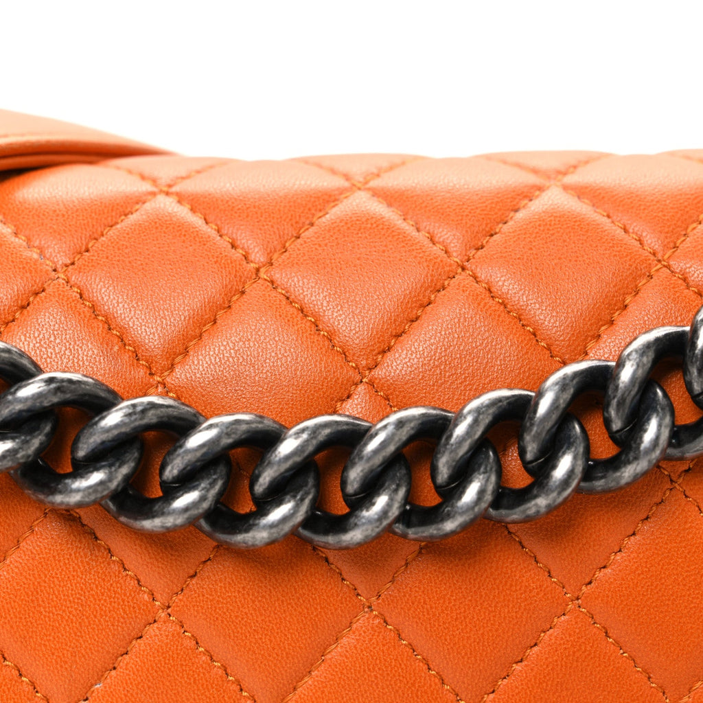 Lambskin Quilted Medium Boy Flap Orange