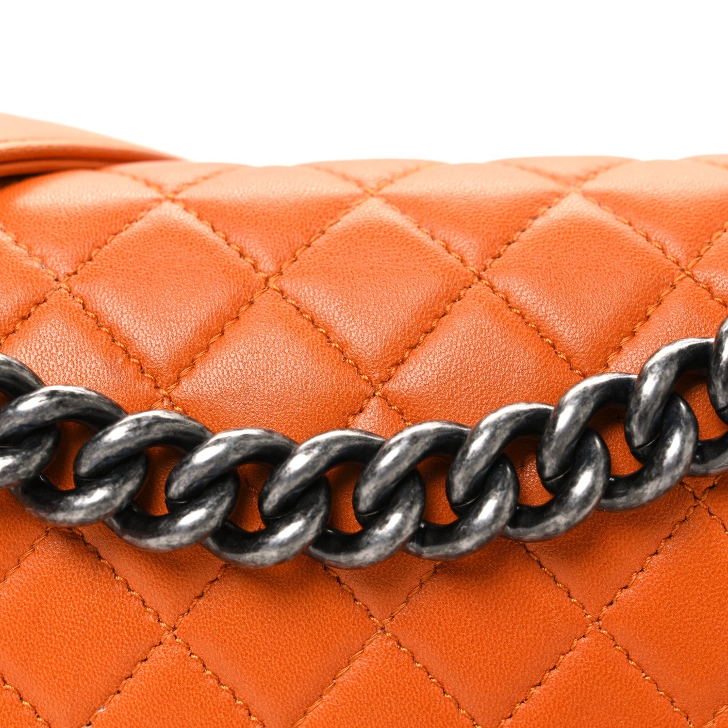 Lambskin Quilted Medium Boy Flap Orange