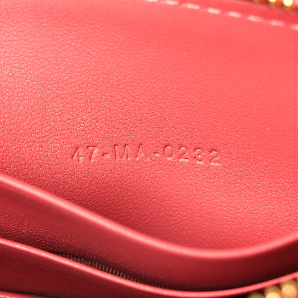 Calfskin Cannage Caro Zipped Pouch With Chain Coral Powder