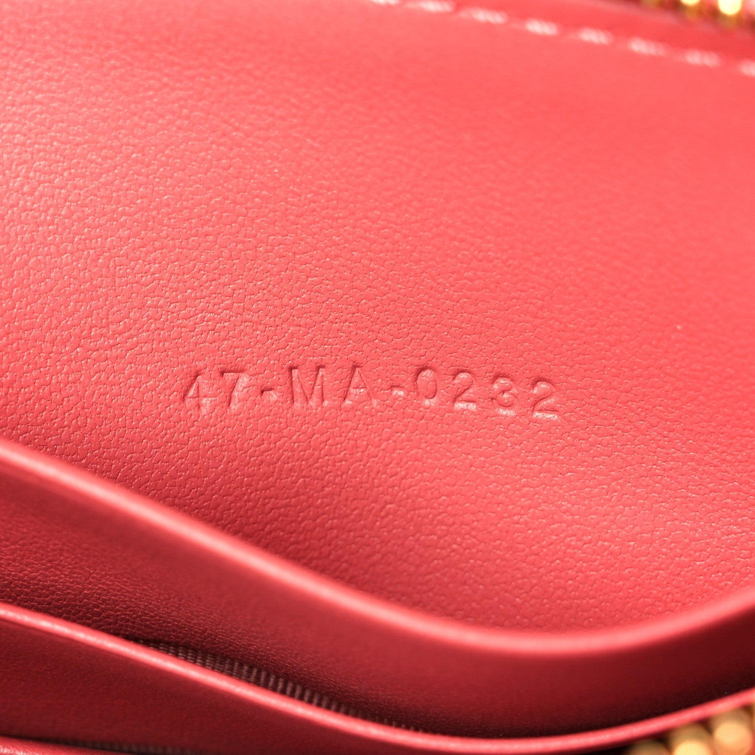 Calfskin Cannage Caro Zipped Pouch With Chain Coral Powder