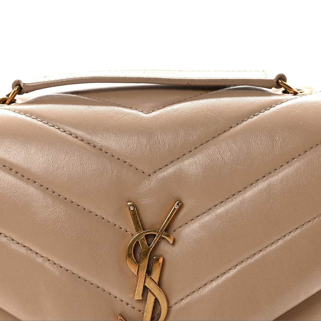 Calfskin Y Quilted Monogram Small Loulou Chain Satchel Dark Beige
