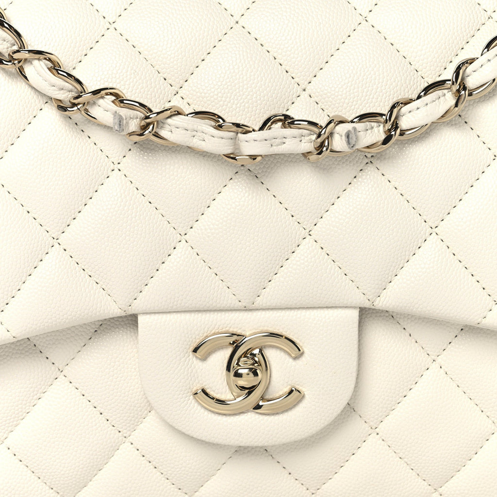 Caviar Quilted Jumbo Double Flap White