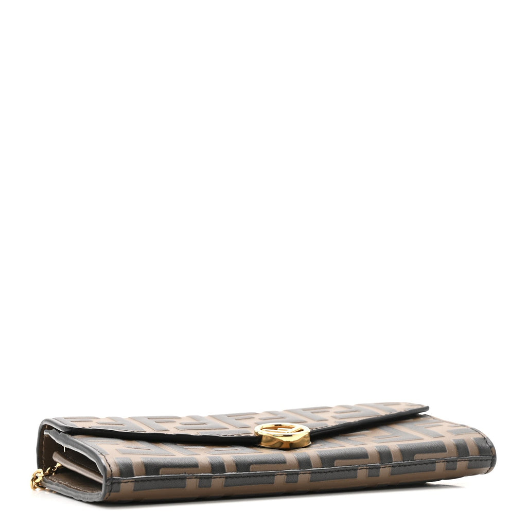 Vitello Soft F is Fendi Bi-Color FF 1974 Embossed Continental Envelope Wallet On Chain Maya Black