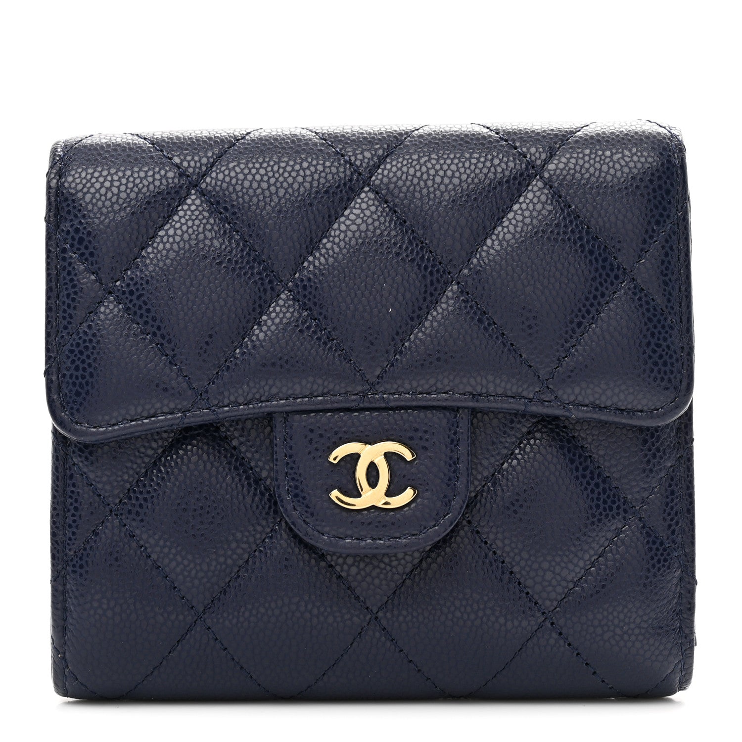 Caviar Quilted Compact Flap Wallet Navy
