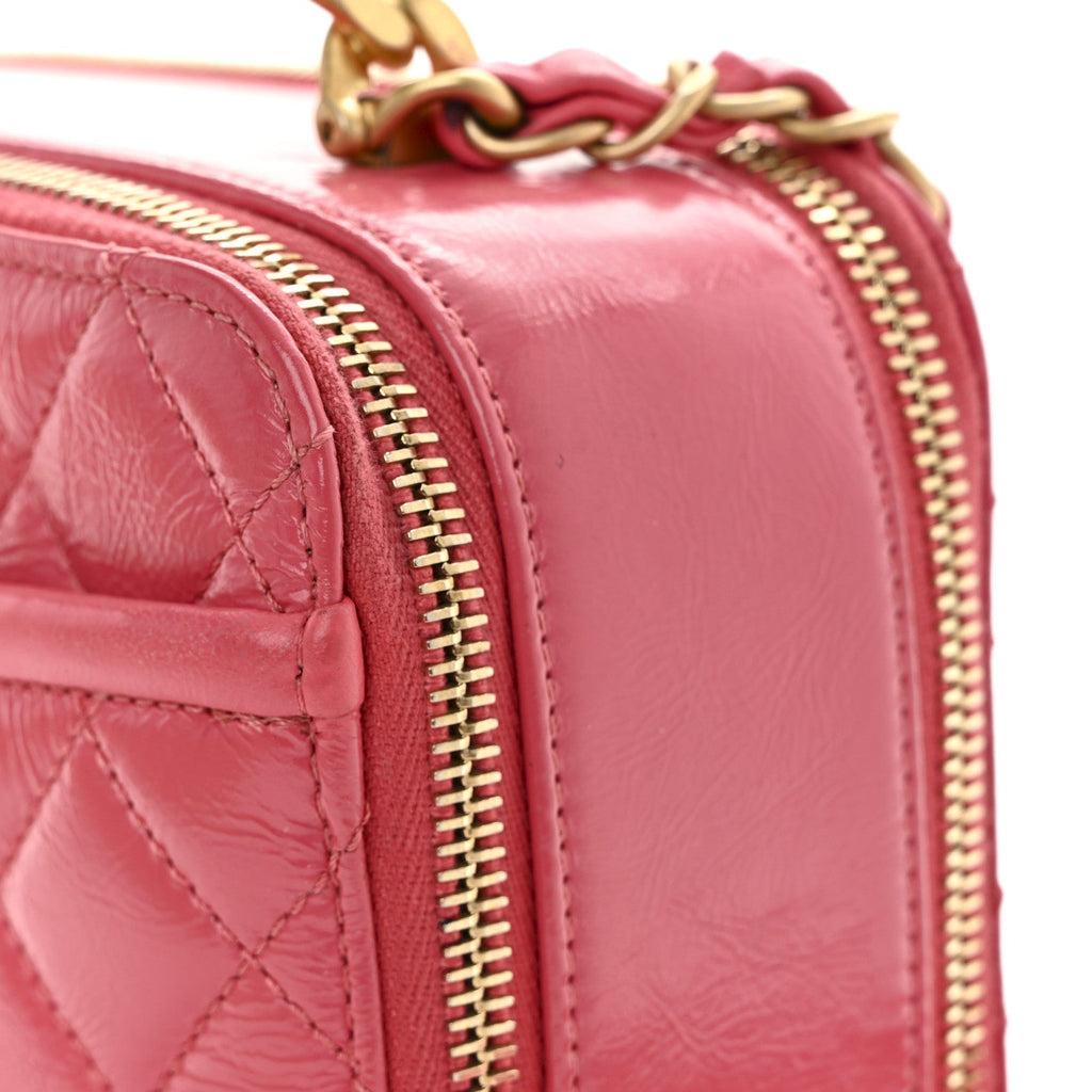 Crumpled Calfskin Quilted Small Get Round Top Handle Vanity Case Pink